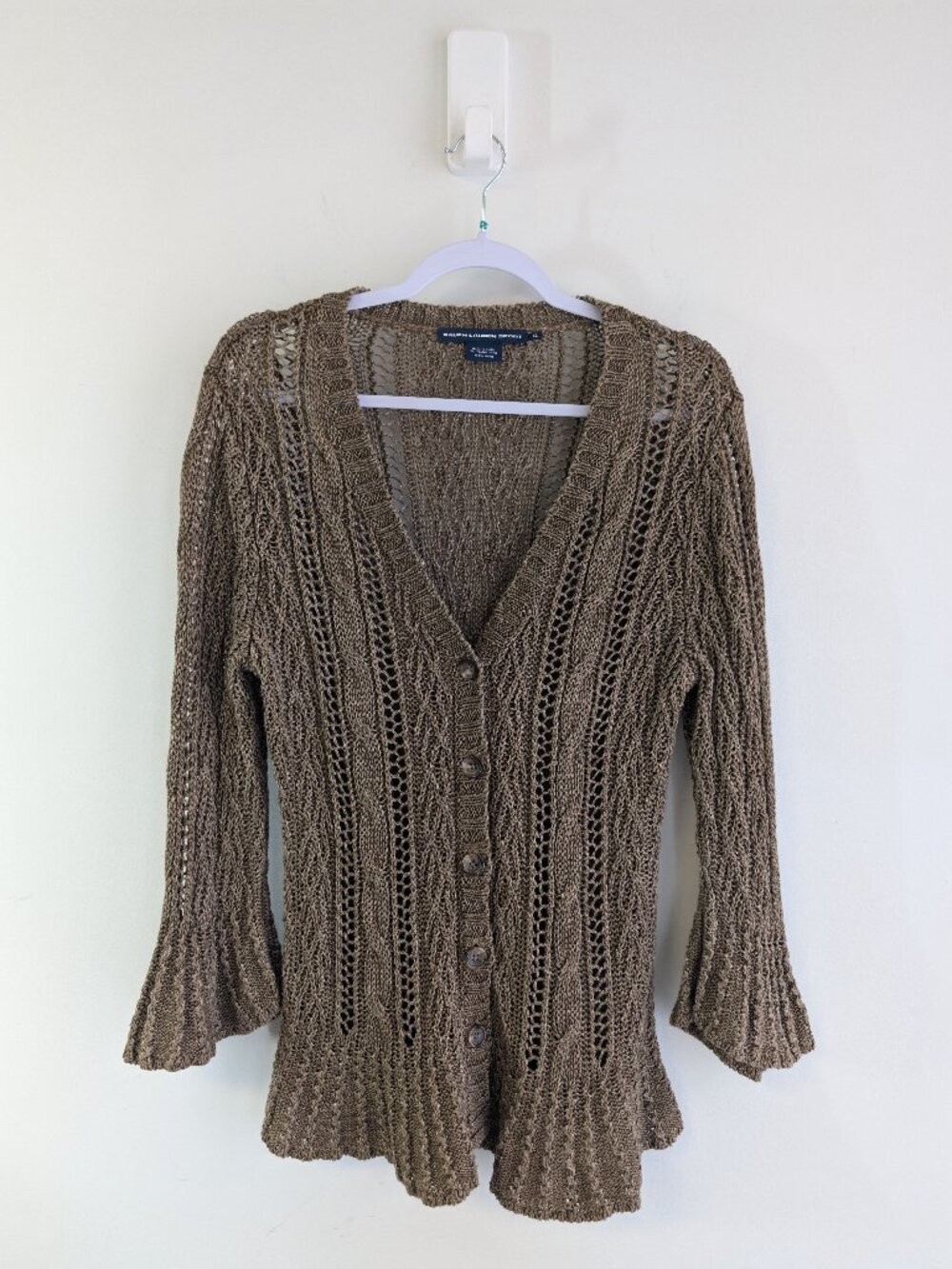 Ralph Lauren Sport Linen Crochet Y2K peplum cardigan